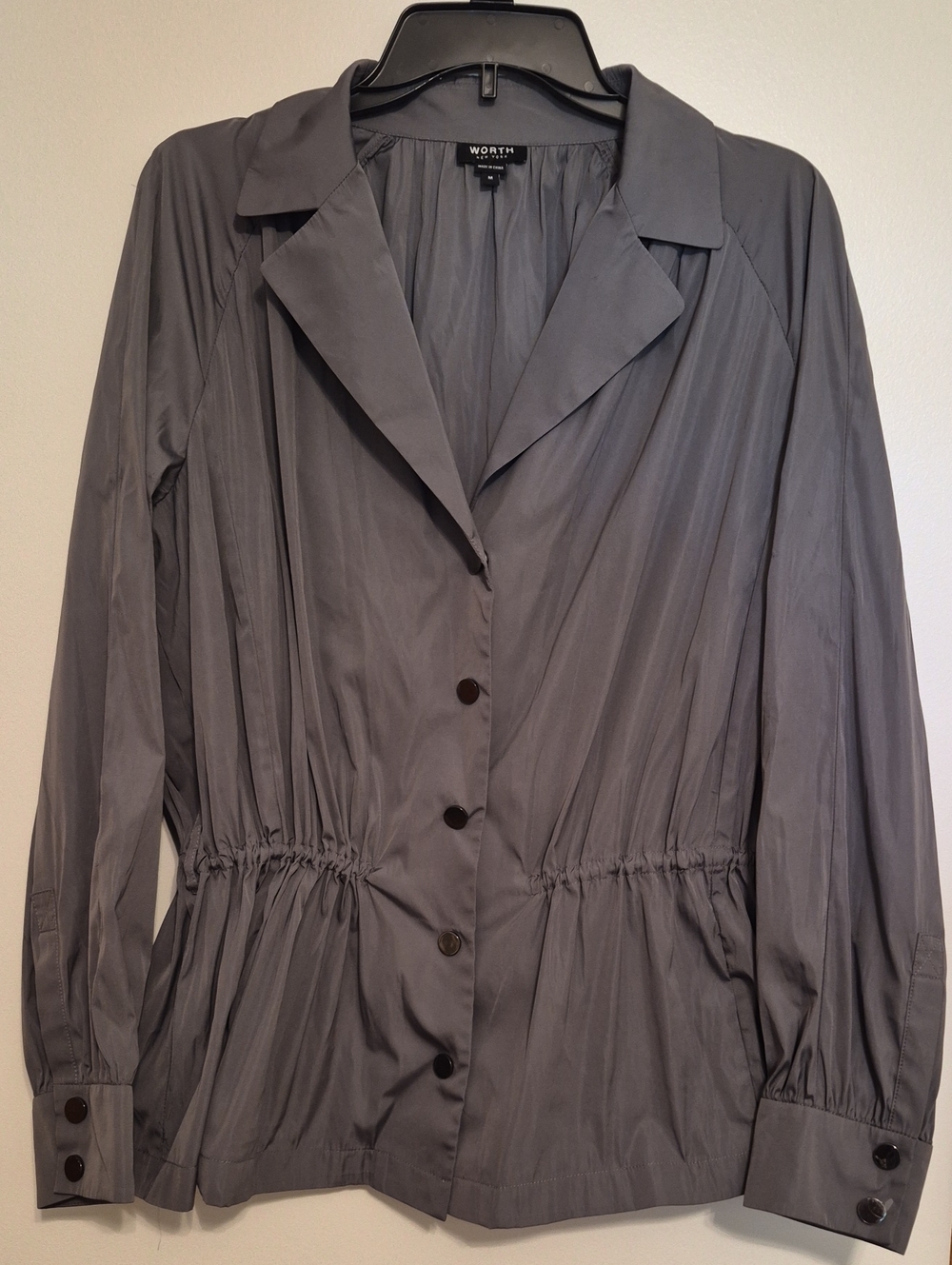 Worth Womens Olive Green Button-Front Gathered-Waist Jacket SZ M